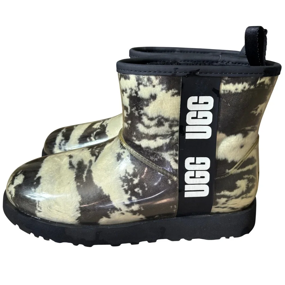 UGG Classic Clear Black Mini Marble Boot Waterproof  Sz 9 Sheepskin Cozy Winter